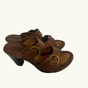 B.o.c  Brown Leather Buckle Slide Sandals Chunky Heel Comfort Boho 8